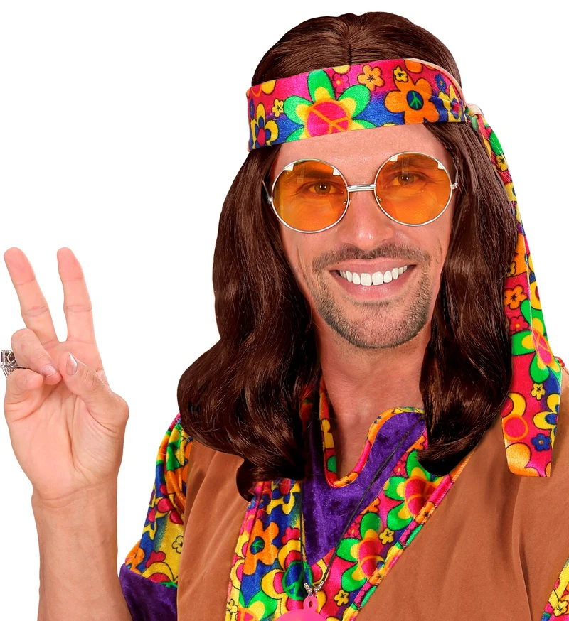 Hippie pruik Lennon bruin