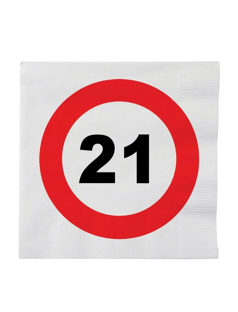 16 Servetten verkeersbord 21 jaar