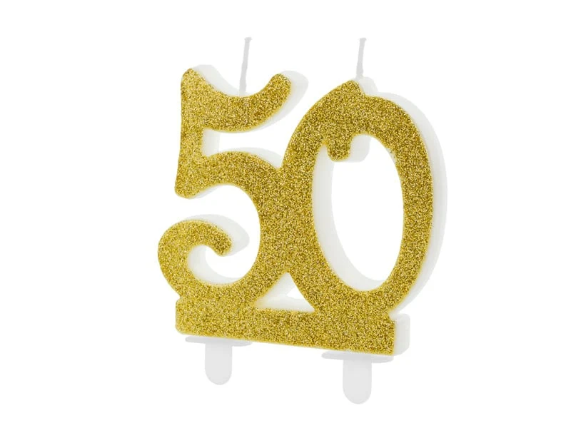 Taartkaars 50 Jaar Goud Glitter