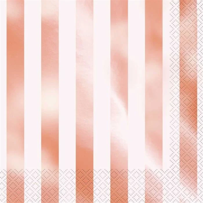 Servetten Roségoud/Wit Gestreept - 16 Stuks