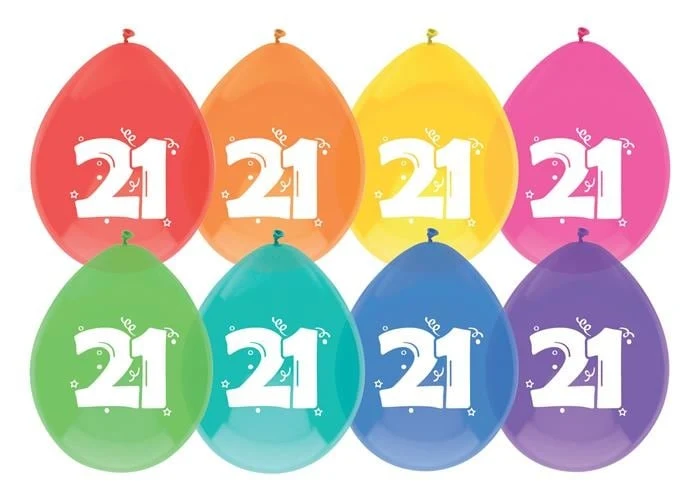 Ballonnen 21 jaar mix kleuren 8 stuks