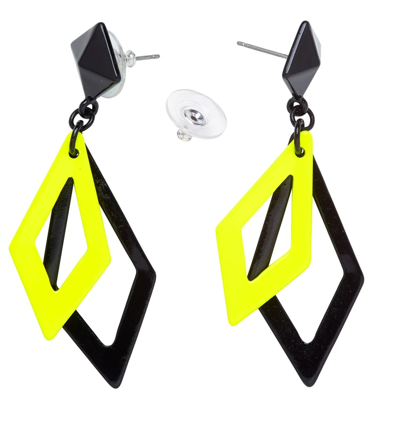 Zwart met neon gele hippie oorbellen