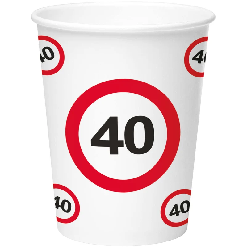 Bekers Verkeersbord 40 jaar - 8 Stuks