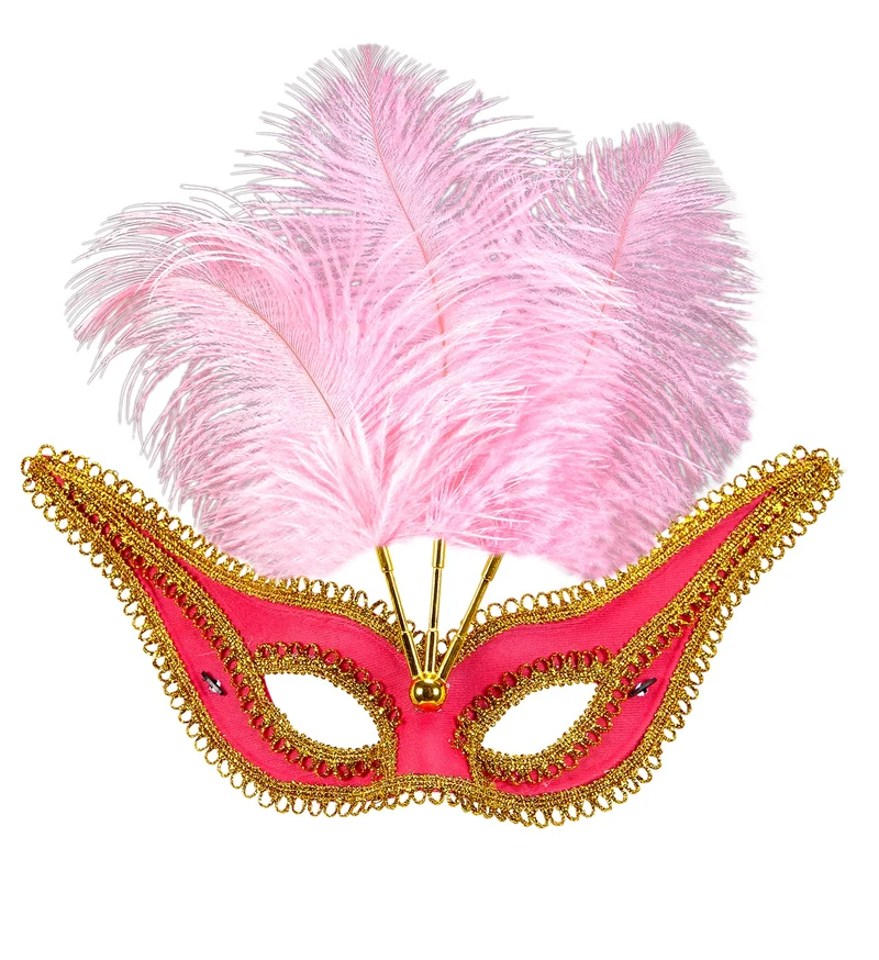 Roze oogmaskers met veertjes