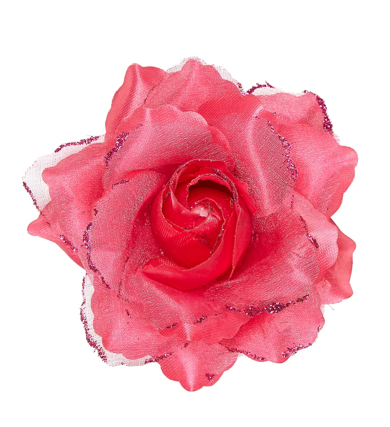 Roze roos haarclip met glitters