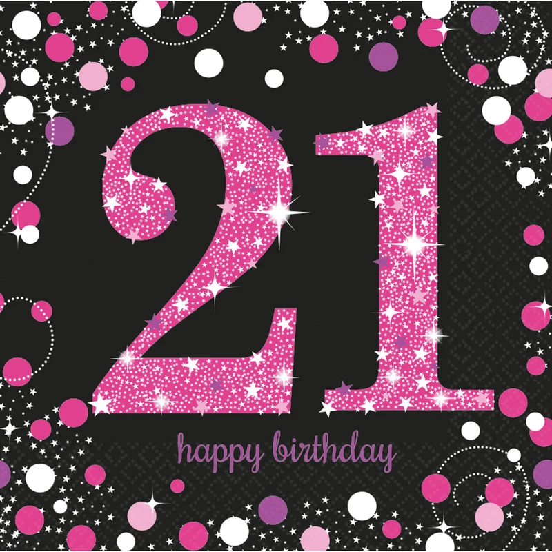 Servetten 21 Jaar Sparkling Roze - 16 stuks