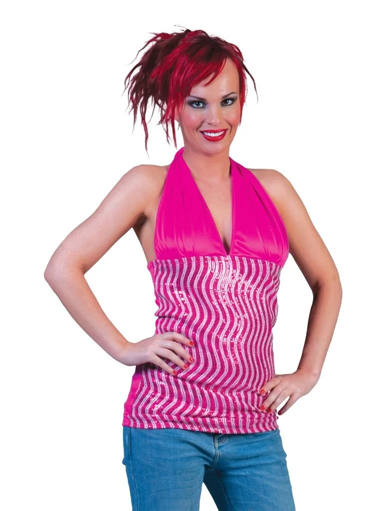 Roze disco topje voor carnaval
