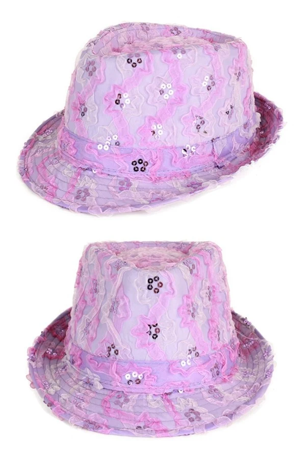 Gangsterhoedje ruche + pailletten roze