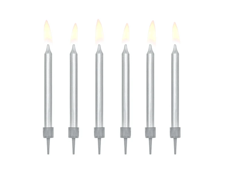 Verjaardagskaarsjes zilver 6cm - 6 stuks