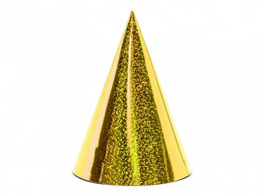 Holografische Feesthoedjes Goud - 6 Stuks