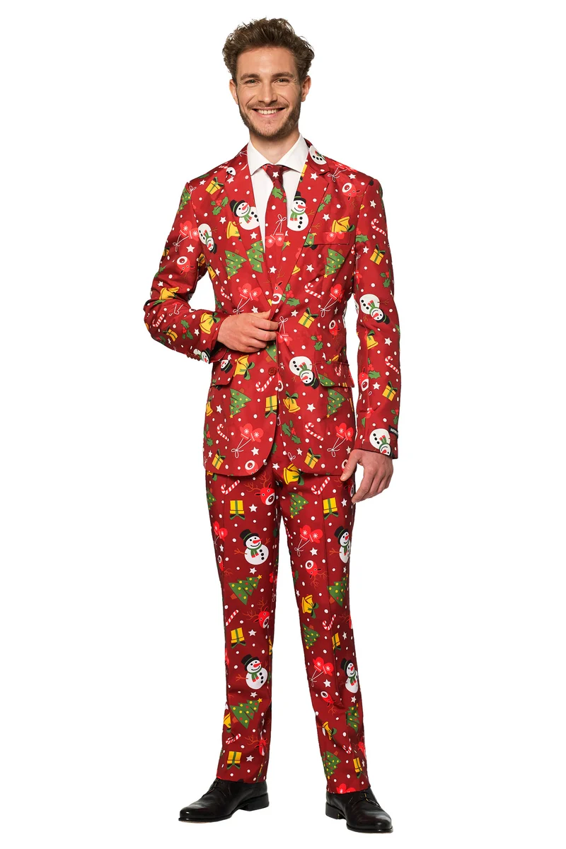 Rood Fonkelend Kerstmis Man Kostuum