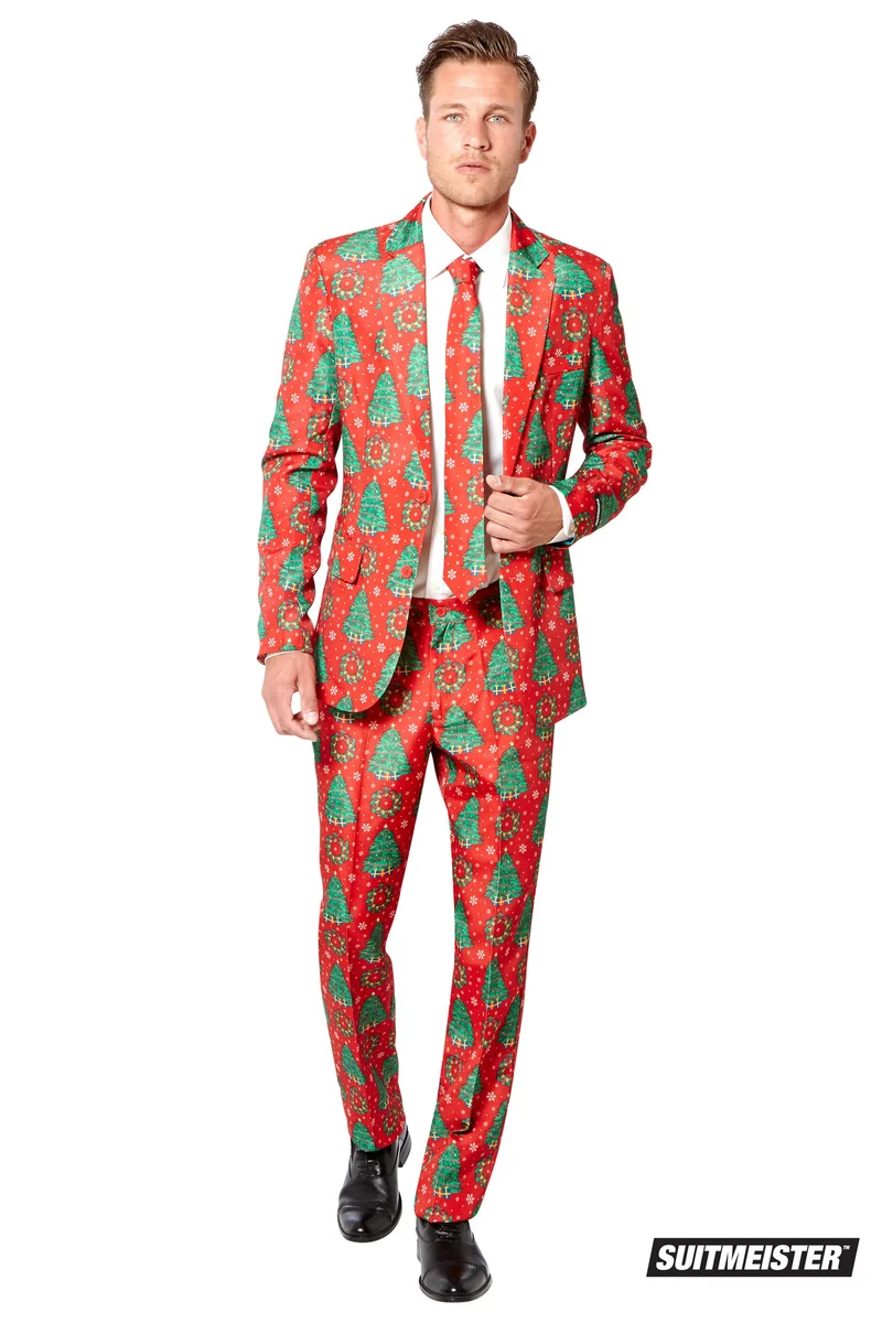 Feestelijke Kerstboom Maatpak Man rood