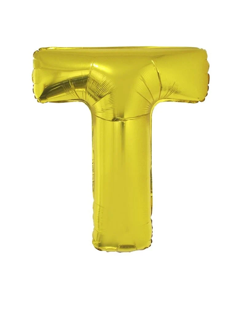 Grote folie ballon letter T Goud