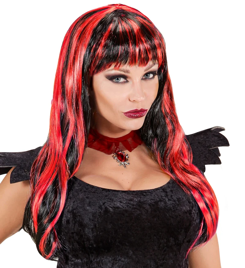 Rood zwarte Halloween pruik