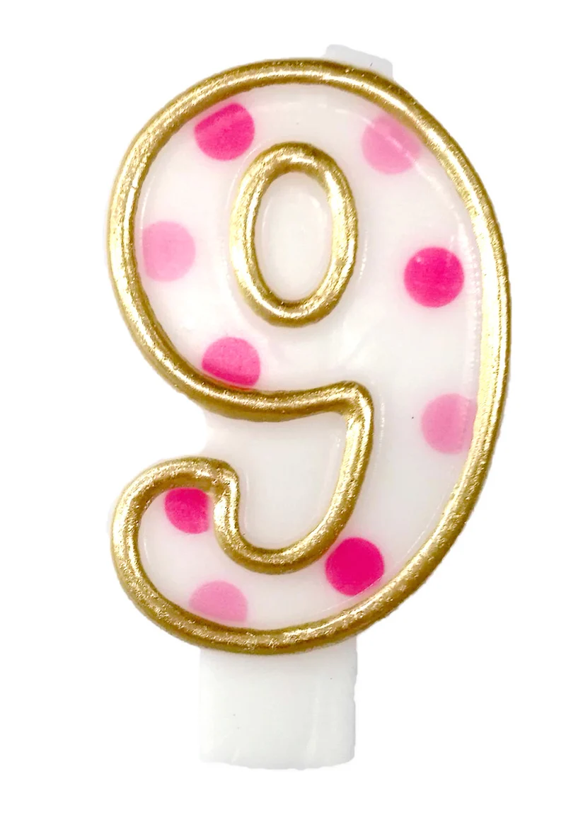 Cijferkaars '9' gespikkeld roze