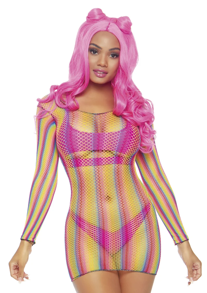 Regenboog visnet jurk/top