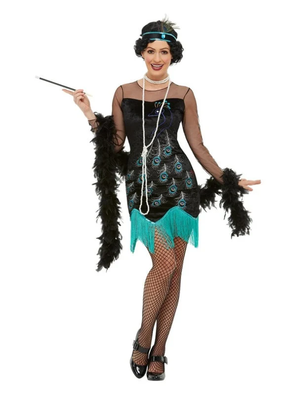 Jaren 20 flapper kostuum pauw