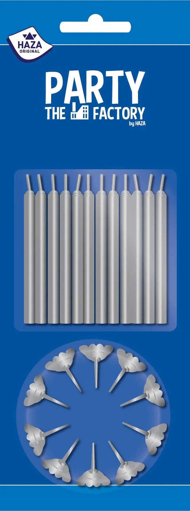 Taartkaarsjes 12 stuks + houders zilver 12 stuks