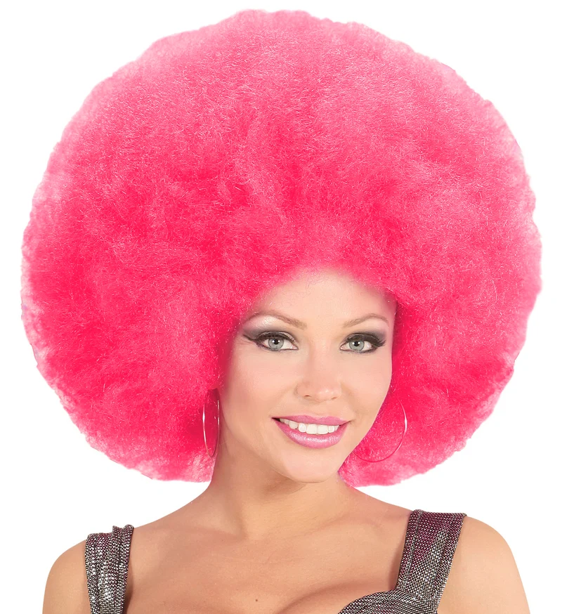 Roze oversized Afro pruik