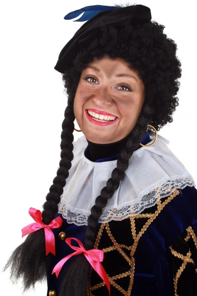 Pruik Piet afro met 2 vlechten
