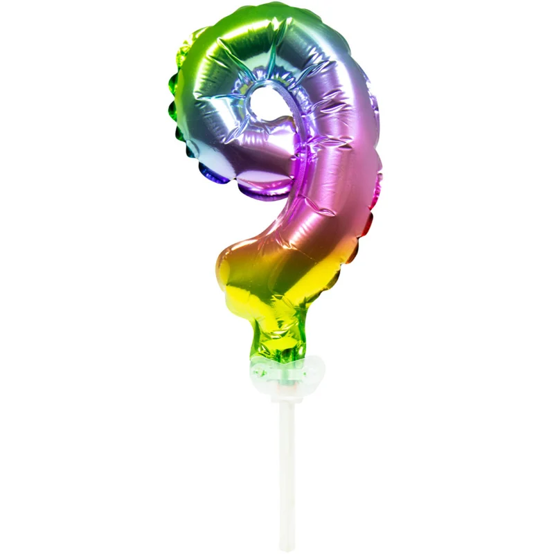 Folieballon Taart Topper Regenboog Cijfer 9 - 13 cm