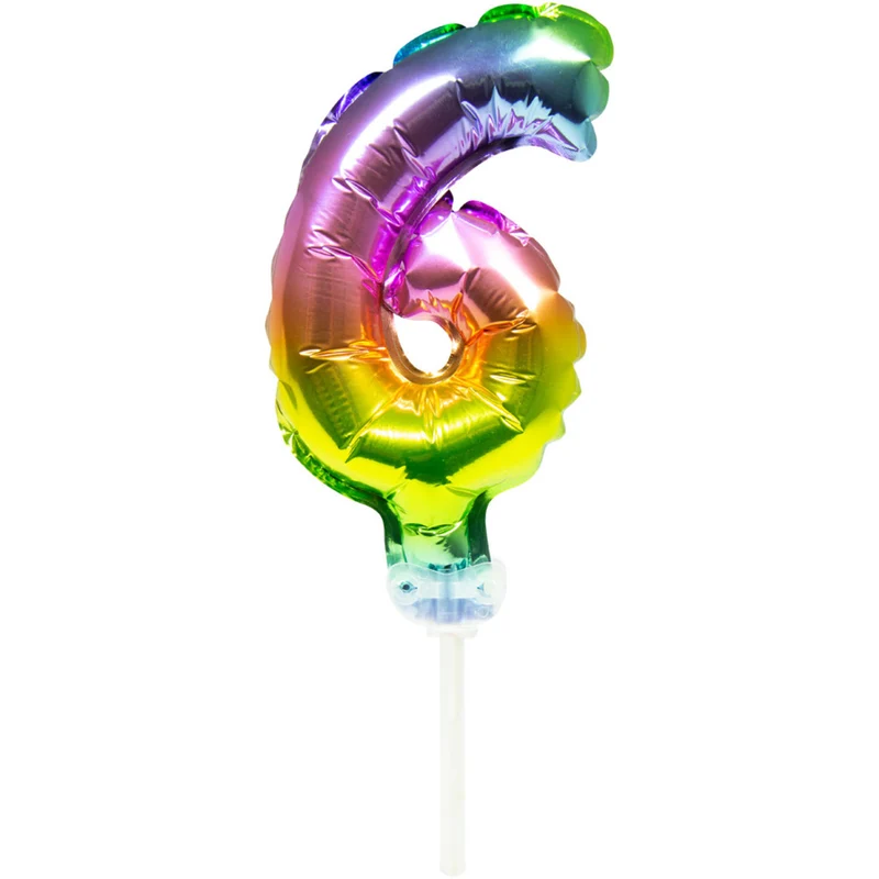 Folieballon Taart Topper Regenboog Cijfer 6 - 13 cm