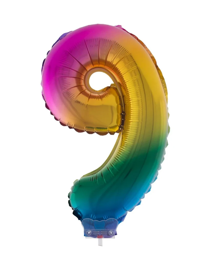 Folieballon Cijfer 9 Regenboog - 41cm