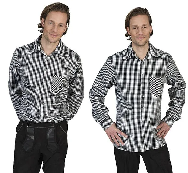 Tiroler blouse zwart wit geblokt