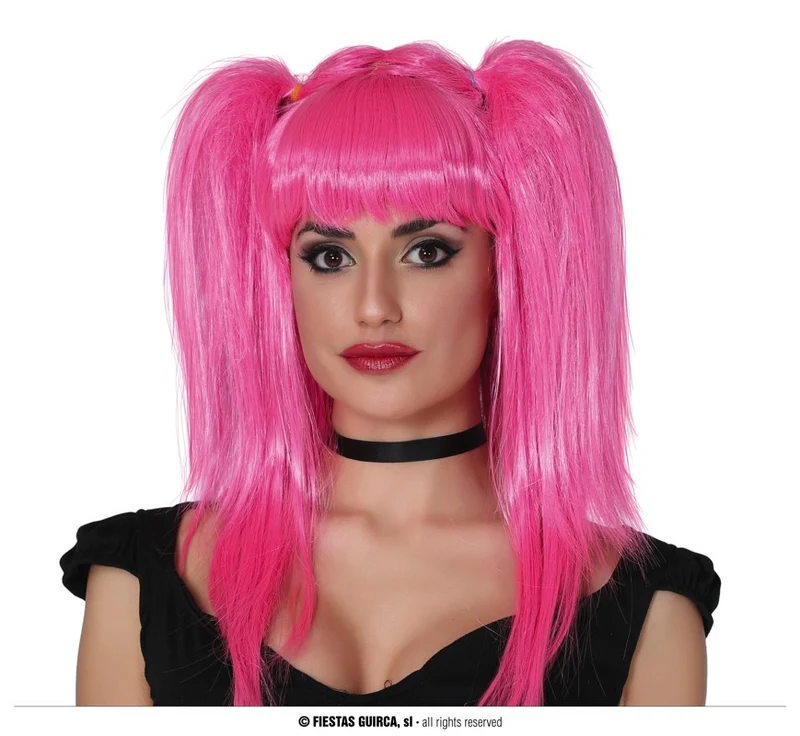 Pruik Met Staarten Pink
