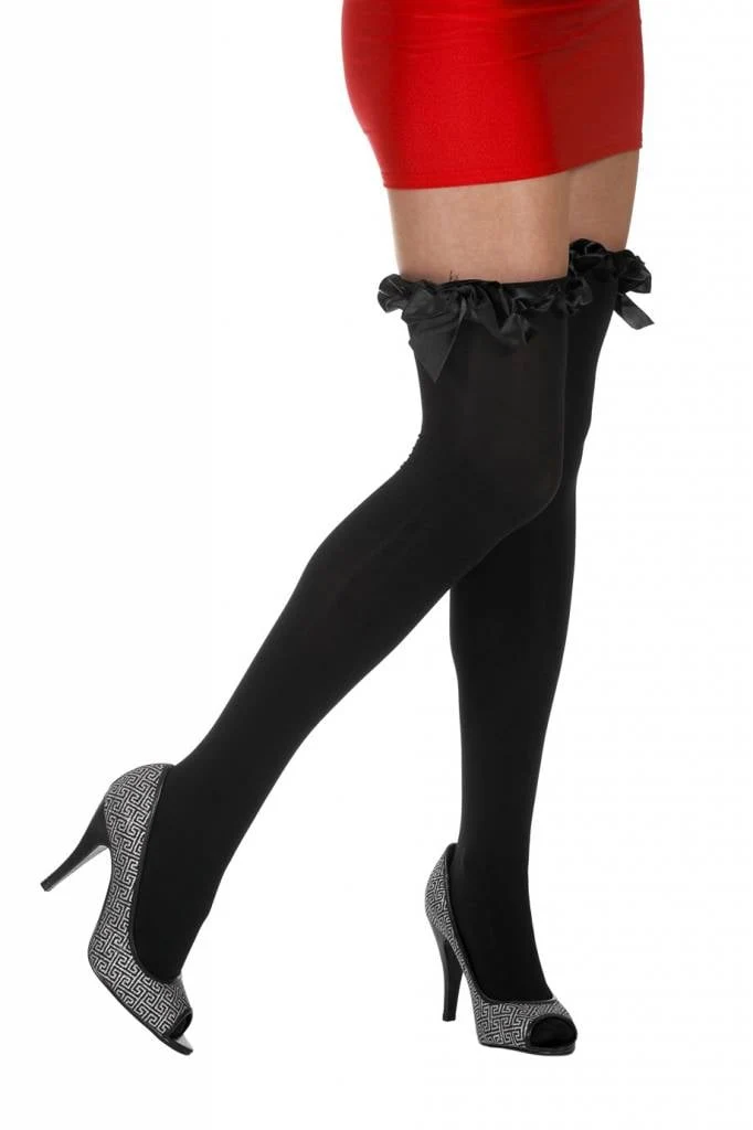 Overknee kousen zwart met zwarte strik
