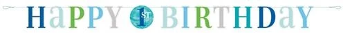 Letterbanner First Birthday blauw 182cm