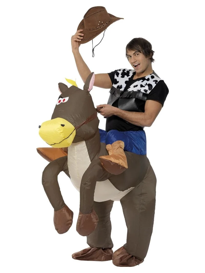 Stap in kostuum opblaasbaar paard cowboy