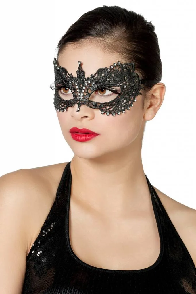 Masker stof met steentjes zilver/zwart