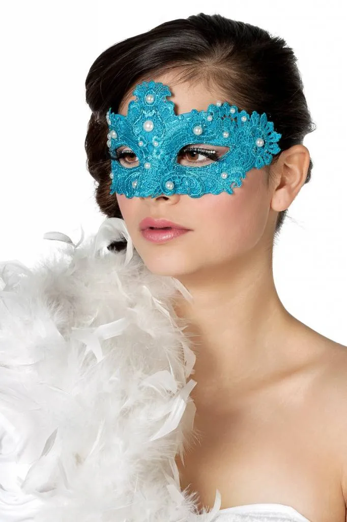 Masker stof met parels aqua