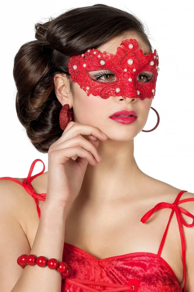 Masker stof met parels rood