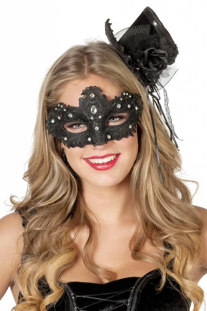 Masker stof met steentjes zwart