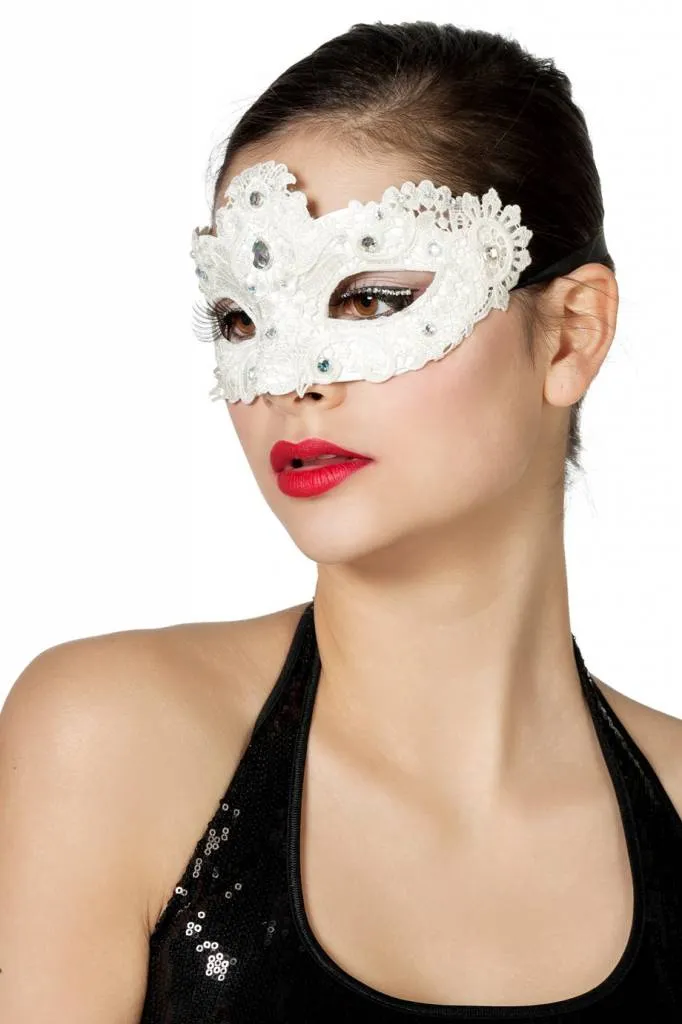 Masker stof met steentjes wit