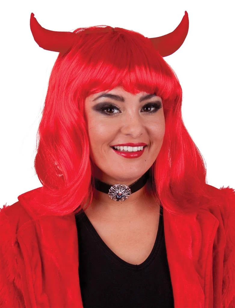 Pruik Devilicious met hoorntjes