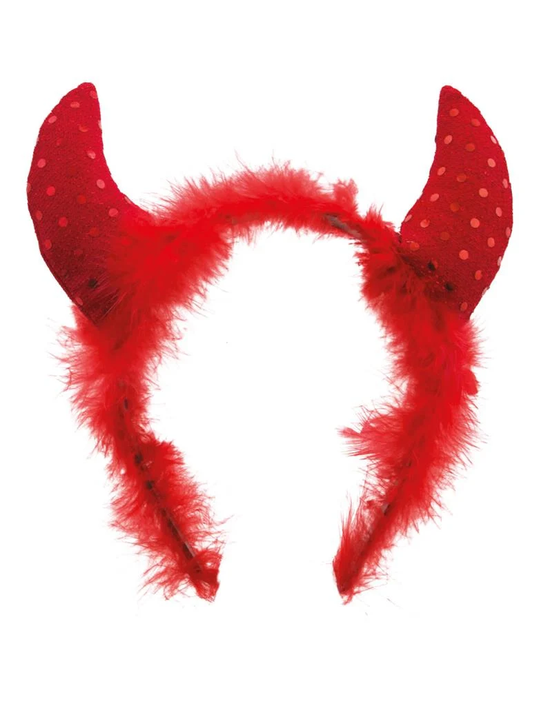 Rode duivel hoorn diadeem met marabou
