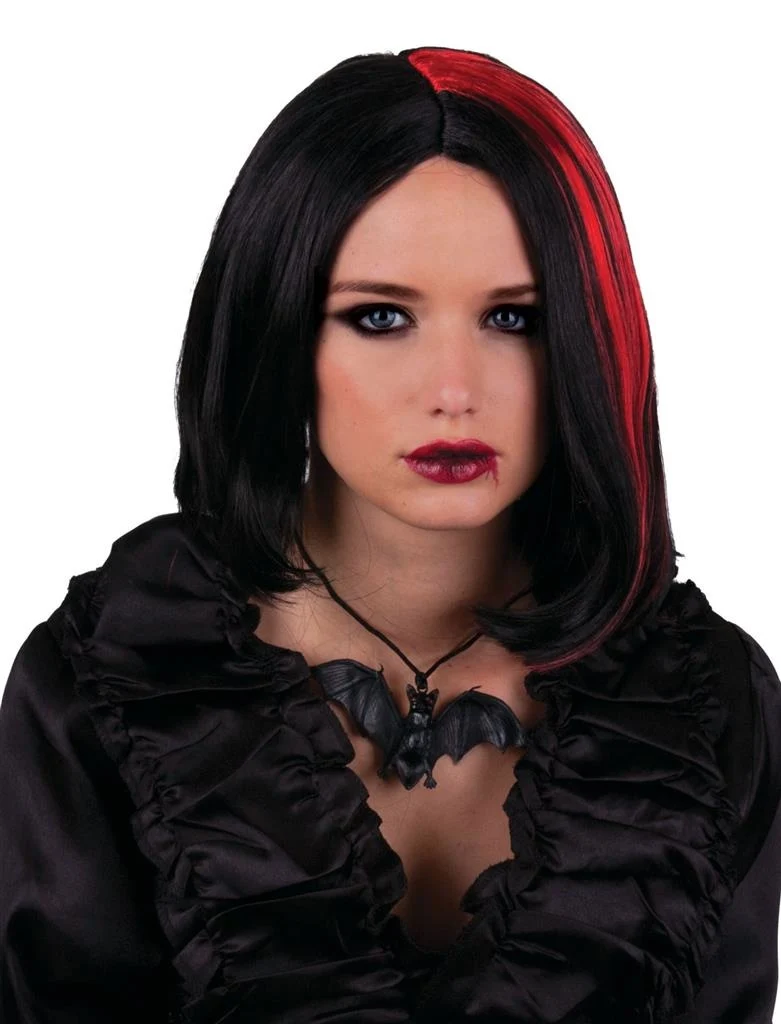 Pruik Vampira met rode highlights