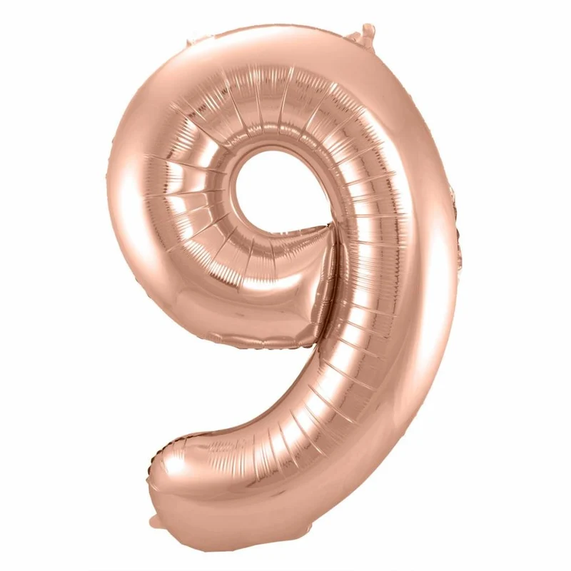 Rosé Goudkleurige Cijferballon cijfer 9 - 86cm