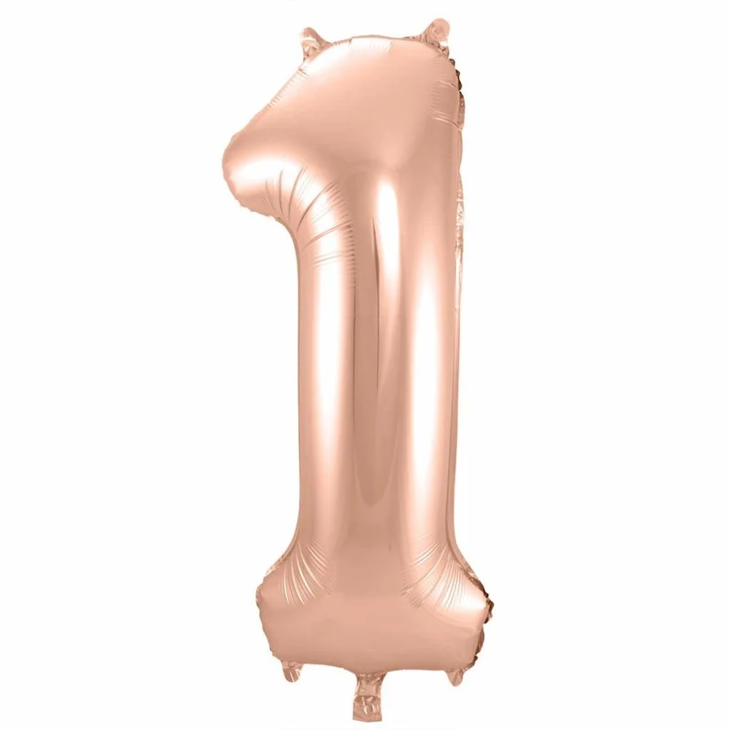Rosé Goudkleurige Cijferballon cijfer 1 - 86cm