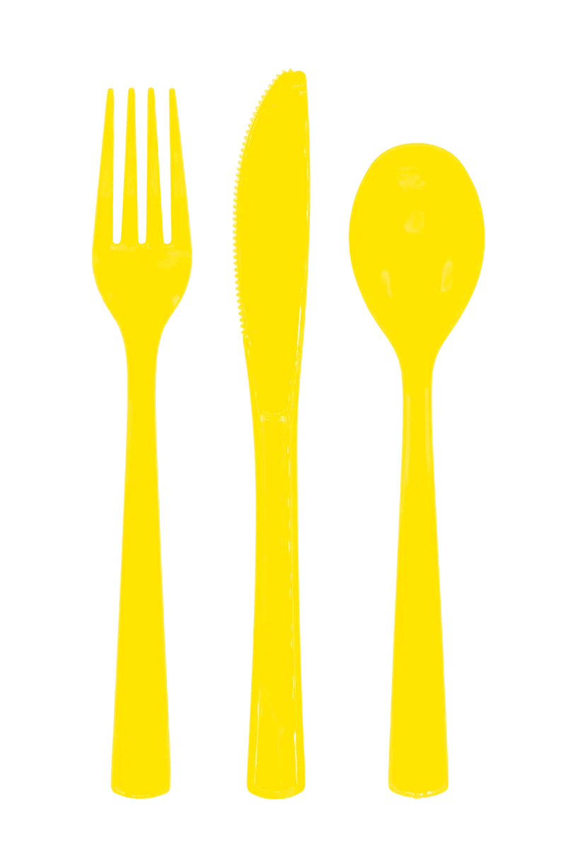 18 stuks gele bestek assorti