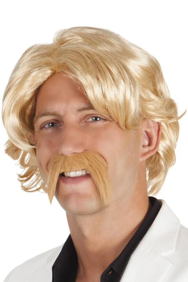 Pruik Chuck met snor blond