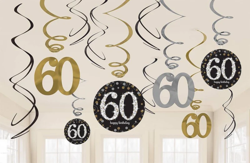 60 jaar hangdecoratie swirls mix zilver/goud