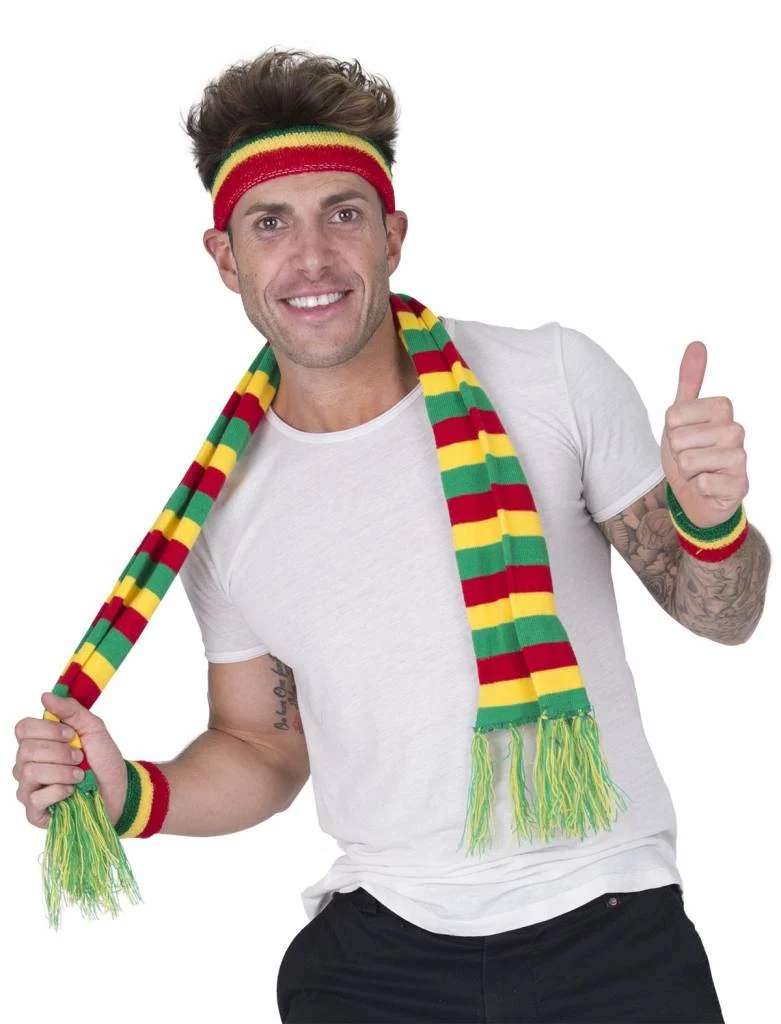 Zweetband set Carnaval rood/geel/groen