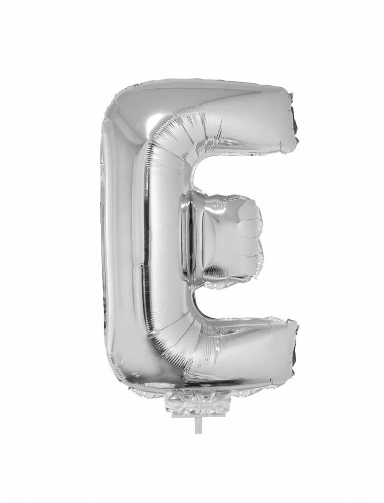 Folieballon zilver letter 'E' met rietje