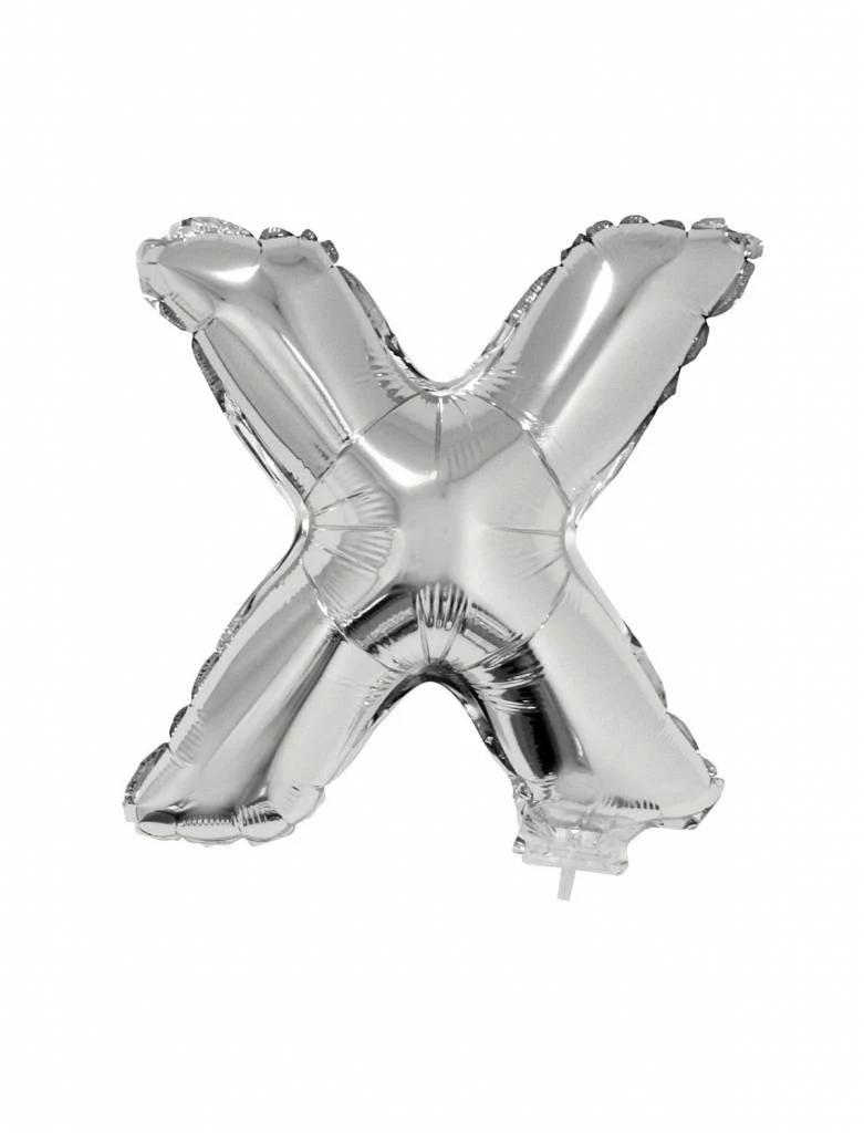 Folieballon zilver letter 'X' met rietje