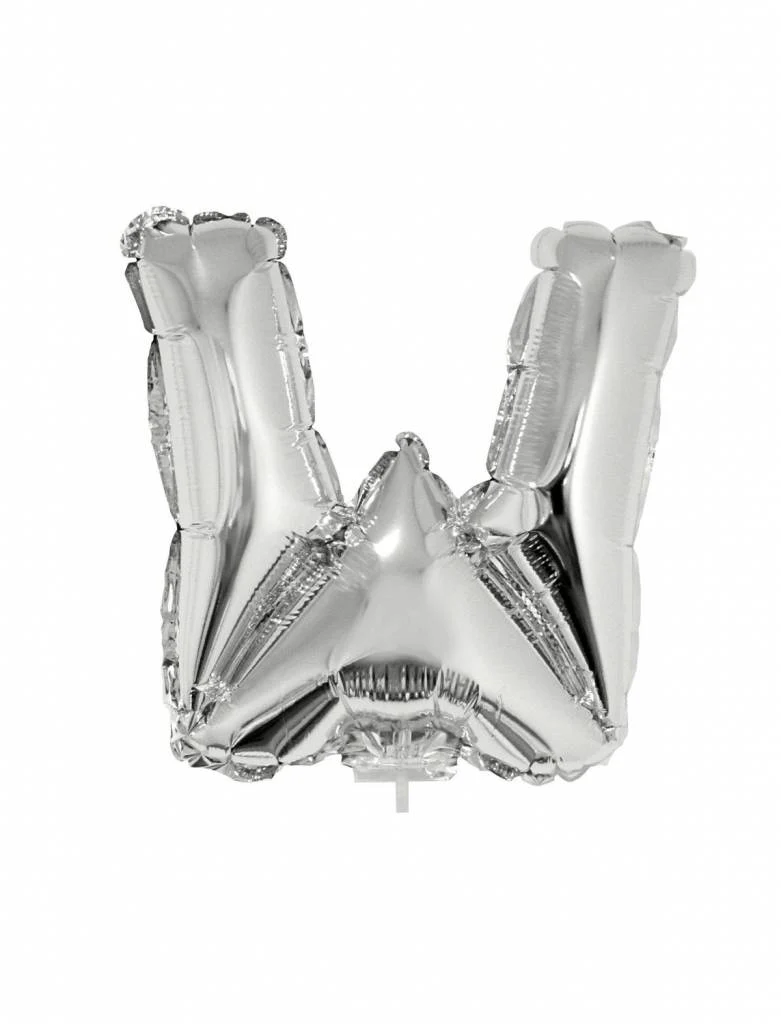 Folieballon zilver letter 'W' met rietje