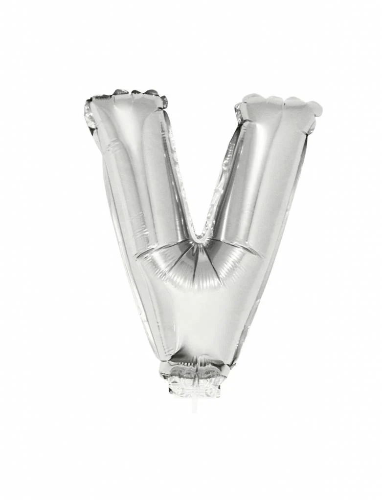 Folieballon zilver letter 'V' met rietje